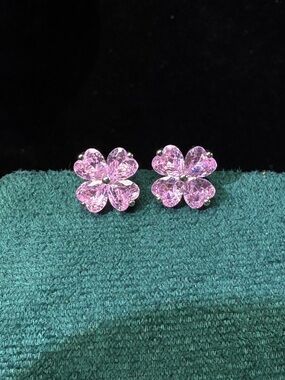 Pink Flower Crystal Stud Earrings - Women's Jewelry